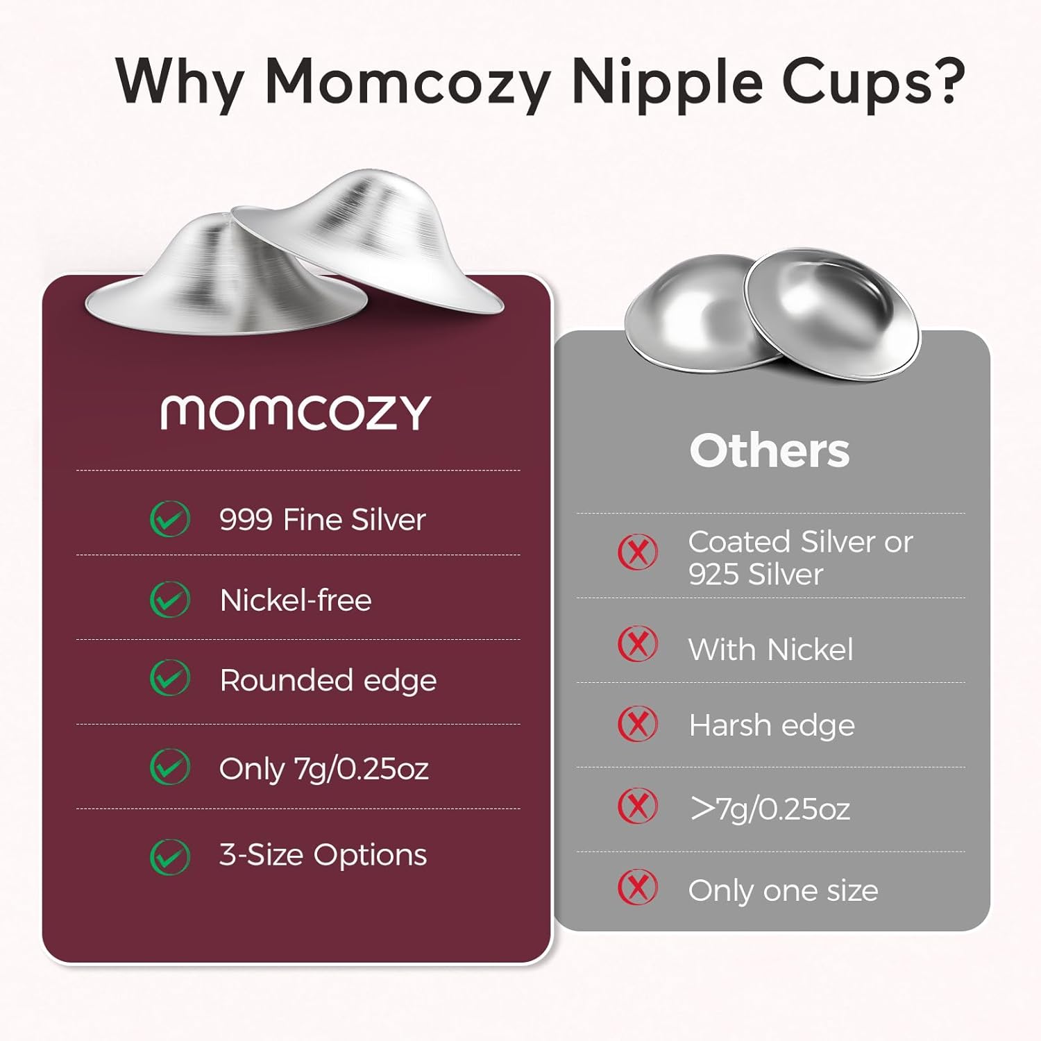 Momcozy 999 Silver Nursing Cups, Hole-Free Design, 999 Silver Nipple Shields, Breastfeeding Essentials, Silver Nipple Shields for Breastfeeding Newborns, Metal Nipple Shields, Regular Size
