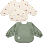 Long Sleeve Baby Bib, Waterproof Fabric, Catch-All Pocket, Baby Smock Bib, Adjustable Sleeves