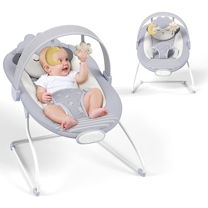 Baby Bouncer Seat, Portable Baby Bouncer, Soothing Vibrations Infant Seat with Music, 0-6 Months 6-20 lbs(Gray)