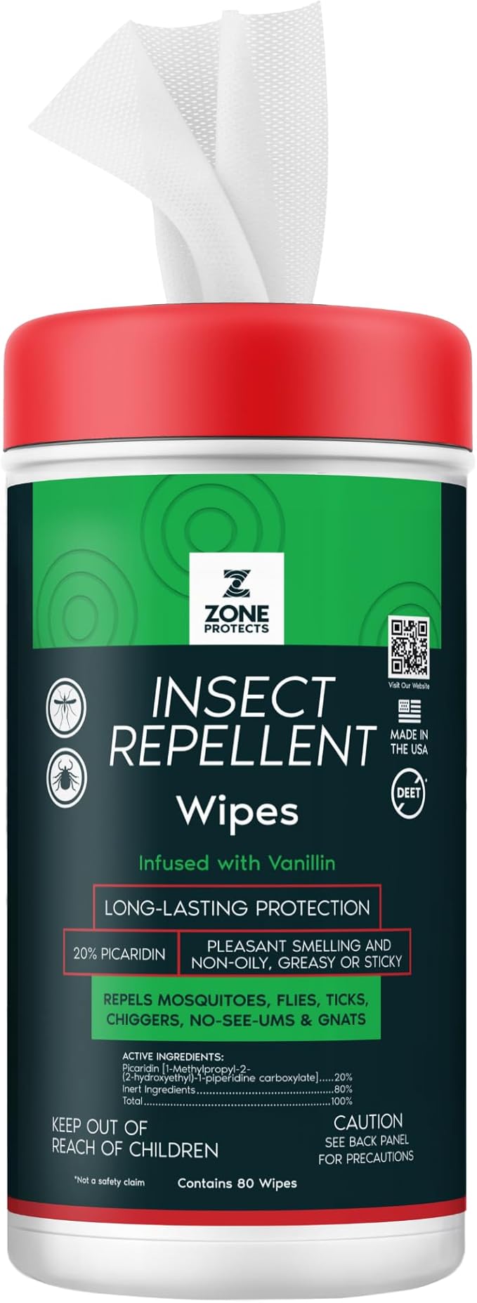 Picaridin Scented Insect Repellent Wipes; 80-ct Picaridin Infused Wipes, 12-hr Proven Protection. Perfect for Children.