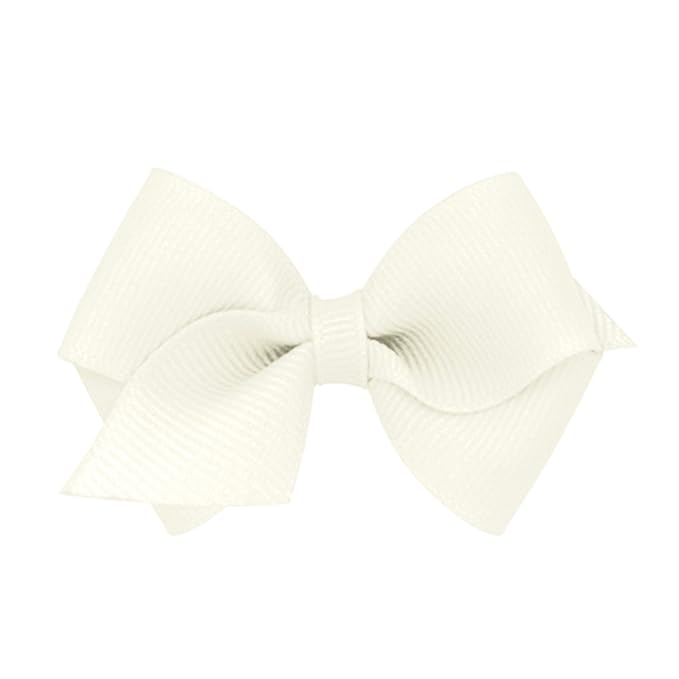 Wee Ones Girls' Plain Wrap Classic Grosgrain Hair Bows on a WeeStay No-Slip Hair Clip, Handmade, Wee, Antique White