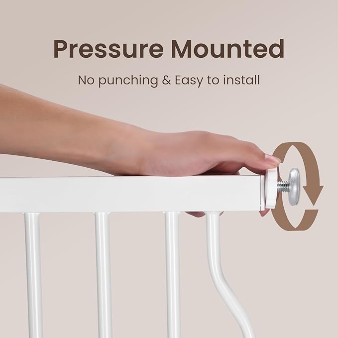 owlie 37.4" Extra Tall Wide Baby Gate for Stairs Doorways,66-75 Inch Extra Large Long Baby Gate with Door Indoor Safety Metal Pressure Mounted Pet Gate with Walk-Thru Auto Close, White