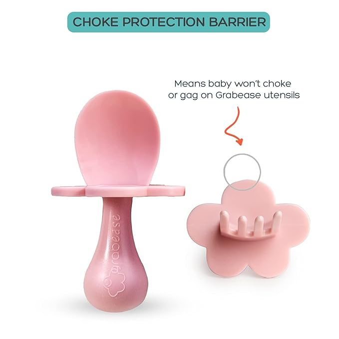 Grabease Baby Feeding Utensils Set - Travel Case for To-Go Toddler Containers - Choke-Guard for Baby Led Weaning Forks - Dishwasher Safe Toddler Spoon - Plastic, Blush, Pack of 1