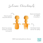 Bumkins Baby Utensils Set, Chewtensils Silicone Spoons for Dipping, Self-Feeding, Baby Led Weaning, Trainer Learning, First Stage Eating, Soft Practice Fork and Spoon, Babies 6 Months, Tangerine