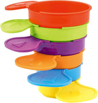 Bath Toys, 14 PCS | Safe & Educational Stacking Cups and Spoons with Numbers | Mold Free & Easy Grip Bath Toys for Baby and Toddler | Bathtub Water Toys with Early Learning Color & Shape Recognition