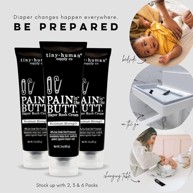 Pain in The Butt MAX Diaper Rash Cream, 3oz, 40% Zinc Oxide, 2-Pack, Natural Ingredients, Petrolatum Free, Soothing, Rapid Relief and Protection for Baby