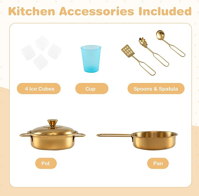 HONEY JOY Kids Kitchen Playset, Wooden Little Chef Pretend Toy Kitchen Set w/Chalkboard, Telephone, Utensils, Oven, Microwave, Sink, Storage, Play Kitchen for Toddlers Boys Girls, Cream