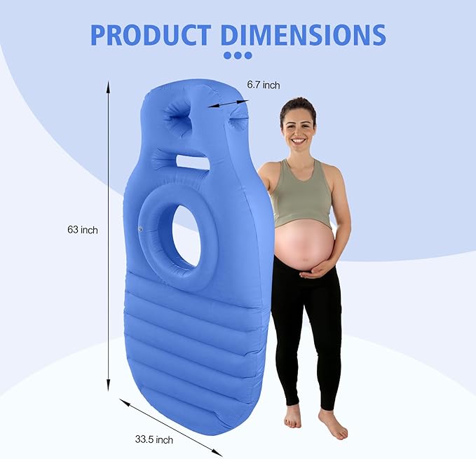 Pregnancy Blow Up Pillow, Belly Mattress for Pregnant Women with Electric Pump, Full Body Maternity Airbed with Hole for Stomach Sleeping, Back Pain & SPD Relief, Blue