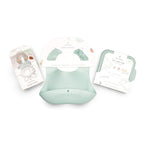 Moss and Fawn Little Explorer Kit - Silicone Frozen Breast Milk Popsicle Kit with Forage Feeder, Teething Popsicle Ice Cube Tray, & Gather & Roll Baby Feeding Bib - BPA, PVC, & Lead-Free - Fern