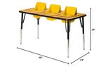 3-Seat Feeding Table (Oak Top, Yellow Seats, Black T-Mold)
