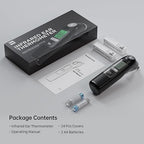 Ear Thermometer, Highly Accurate Ear Thermometer for Kids, Adults and Babies, 30 Memory Recall, 1s Result and 3-Color Fever Alert, with 24 Disposable Probe Covers, Black