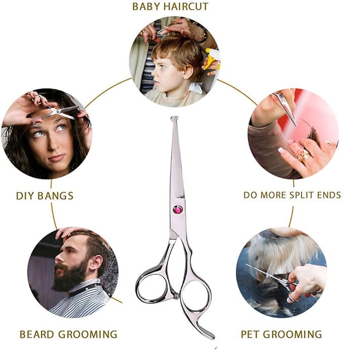 Kids Hair Cutting Scissors Set Professional 6.5 inch Saftey Round Head Hair cut Scissors Kit with Cutting Thinning Scissors Hairdressing Shears Set for Barber Salon （red）