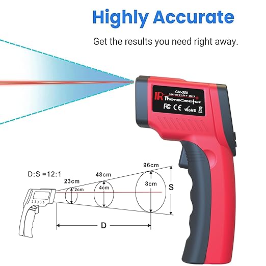 Digital Infrared Thermometer, Laser Temperature Gun -58℉～1022℉(-50℃～550℃) IR Thermometer Gun with Adjustable Emissivity, Temp Gun Thermometer for Cooking, BBQ, Oven & Engine (Not for Human Body Temp)