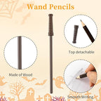 Wizard Theme Party Favors - Wand Pencils Wizard Glasses with No Lenses Lightning Bolt Scar Temporary Tattoo for Teen Kid Student Magic Birthday Party Favors School Reward Halloween Decor 12pcs each