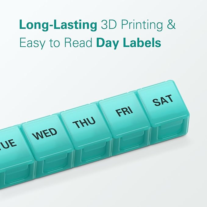 BUG HULL Weekly Pill Organizer Large 2 Packs, Extra Large Travel Pill Organizers, Pill Box 7 Day, Travel Pill Case, Medicine Pill Organizer for Vitamins, Supplements and Medications (Black+White)