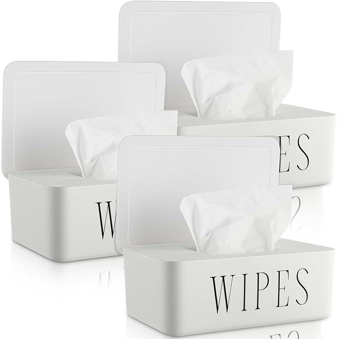 3 Pcs Large Baby Wipes Dispenser Refillable Wipe Holder with Lid Toilet Wipes Container for Bathroom Tissue Paper Storage Box for Home Office Cars (White,Small)