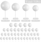 75 Pieces White Cake Balls Topper Decorations Foam Cupcake Topper Mini Balloon Cake Topper Picks for Cake Deco Birthday Party Wedding