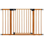 BABELIO 29-48" Metal Baby Gate with Brown Wood Pattern, Auto Close Dog Gate for The House, Stairs and Doorways, Pressure Mounted Pet Gate with Door, Safety Gate for Child and Pets