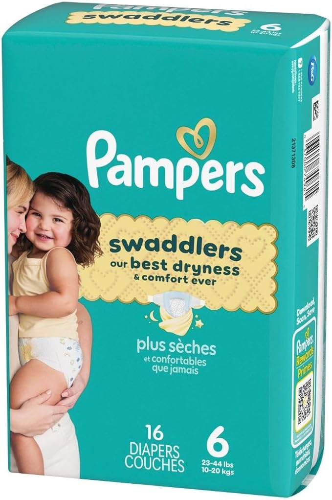 Pampers Swaddlers Diapers, Size 6 (23-44 lbs), 16 Count, Absorbent, Keeps Baby Dry and Comfortable, Skin Safe Disposable Baby Diaper (Packaging May Vary)