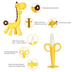 Baby Teething Toys 3-6 Months, Silicone Baby Teether Freezer BPA Free, Babies Teething Relief Sore Gums, Banana Finger Toothbrush, Fruit Shape Giraffe Teether for Infant Boys and Girls