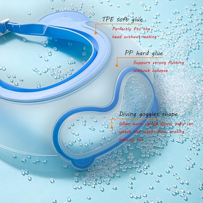 Baby Shower Cap Shield, Shower Cap for Kids, Visor Hat for Eye and Ear Protection for 0-9 Years Old Children, Cute diving goggle Shape Makes The Baby Bath More Fun (Blue)