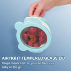 MR. CHOU Ceramic Baby Bowls with Suction Base, Infant Led Weaning Supplies with BPA Free Airtight Lid & Handles for Babies Self-feeding, 100% Food Grade Kid Bowls, Microwave & Dishwasher Safe, Blue