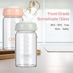 COMI Wide Neck Glass Breastmilk Collection n Storage Bottle, 6oz with Screw Ring Sealing Disk; Re-markable Sealing Disc. BPA Free, Fits Breast Pumps & Nipples (2 Pack Pink Lids)
