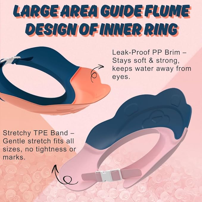 Baby Shower Cap - Waterproof Bath Visor for Toddlers 1-3 Years, Extra Soft Silicone Hair Washing Hat for Kids, Keep Water Out of Eyes(Animal Design) (Pink)