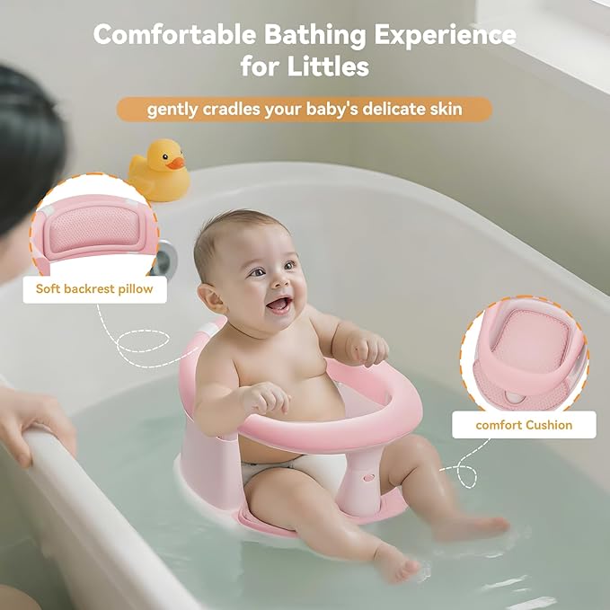Baby Bath Seat for Babies 6 Months & Up - 360°Protection Bath Seats for Babies Sitting Up | Baby Infants Bath Chair with Temperature Alert & Cushion | Toddler Bath Seat Newborn Baby Bathtub Seat