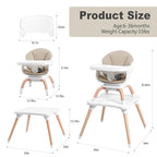 Baby High Chair, 7 in 1 Convertible High Chairs for Babies and Toddlers, Kids Learning Table, Building Block Table, Toddler Dining Chair with 360° Rotating Seat, 5-Point Safety Harness (Khaki)