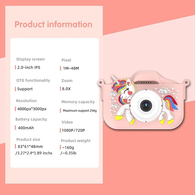 Kids Camera Toys,48MP Dual Lens with 64G SD Card and Cartoon Soft Cover for 3-8 Year Old Girls Boys (PinkDJS)