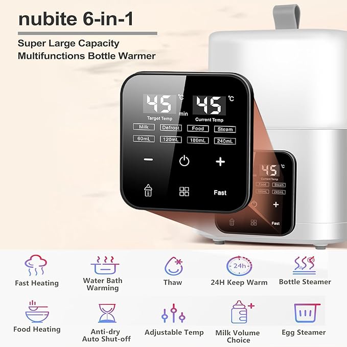Double Baby Bottle Warmer for Twins: 6-in-1 Fast Breastmilk & Baby Food Heater, 48H Constant Temperature, Water Bath Heating, Universal Fit All Bottles & Jars, Super Large Capacity