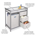 Badger Basket Modern Baby Changing Table - Portable Diaper Station with 3 Drawers Pad & Hamper - Storage Organizer for Baby Diapers & Toys - Gray/White