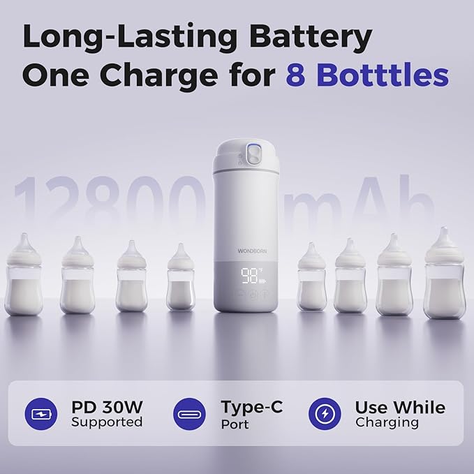 Portable Bottle Warmer for Travel - Instant Heating, Dishwasher Safe, 1°F Precise Temp Control, 30W Fast Charge, Long Battery Life, 17 Oz Capacity, Baby Milk Warmer for Breastmilk & Formula