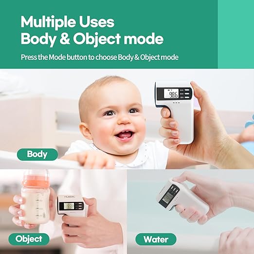 HubiBaby Forehead Thermometer for Adults and Kids, Digital Infrared Thermometer for Baby, Touchless Thermometer with 3 Color Fever Alarm, Fast Reading, Mini Hygrometer Combo (Black)