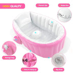 Inflatable Baby Bathtub, Portable Infant Toddler Bathing Tub Non Slip Travel Bathtub Mini Air Swimming Pool Kids Thick Foldable Shower Basin with Air Pump, Pink