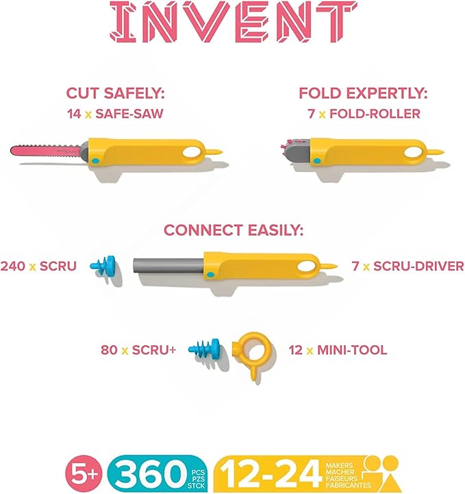 Makedo Invent | Upcycled Cardboard Construction Toolkit in Large Toolbox (360 Pieces) | STEM + STEAM Educational Toys for Classroom Learning | Resuable Tools for Boys and Girls Age 5+