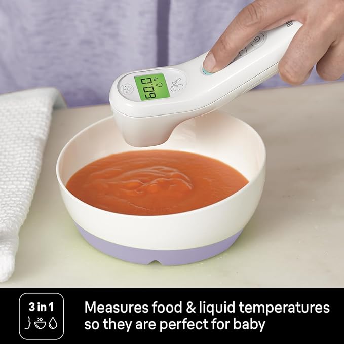 Braun No Touch 3-in-1 Thermometer for Adults, Kids & Babies, Measures Forehead, Liquid and Food Temps, Professional Accuracy & Color Coded Fever Guidance