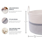 OrganiHaus Extra Large Blanket Basket for Living Room 20x13, Natural Cotton Rope Laundry Basket, Sturdy Hamper for Toy Storage, Cushions & Pillows Storage Bin, Nursery Decor Hamper - White/Gray