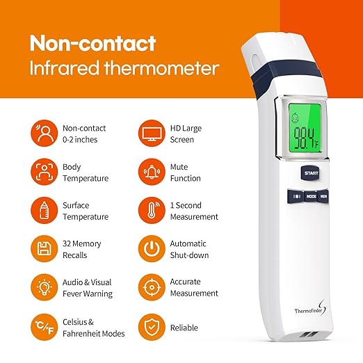 HubiBaby No-Touch Forehead Thermometer, Digital Infrared Thermometer for Adults and Kids, Baby Thermometer with Fever Alarm Fast and Accurate,Ideal for Whole Family (White)