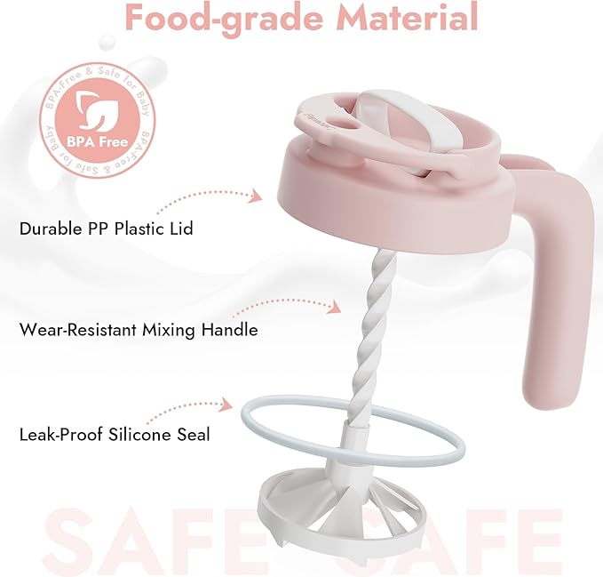 Papablic 32oz Wide Mouth Mason Jar Pour Spout Lid with Mixing Handle & Flip Locking Spout for Mixing Formula/Breastmilk/Protein Powder/Coffee, Pink