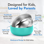 Stainless Steel Bowls with Removable Soft Silicone Sleeves | BPA-Free, Non-Toxic, Non-Slip, Stay-Put | Perfect for Kids, Toddlers & Babies | Ideal for Cereal, Snacks & Meals | 4 Pack