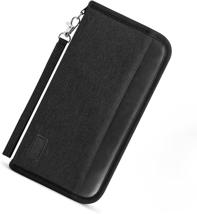 Real Leather Wallet RFID Family Passport Holder Waterproof Travel Essentials (All Black)