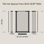 WAOWAO 40.55" Extra Tall 1.37" Ultra Narrow Spacing 30.12-45.87" Extra Wide Dogs Pets Baby Gate Safety Indoor Puppy Pressure Mounted Gate No Drill Black Metal for Stairs,Doorways,Kitchen,Hallway