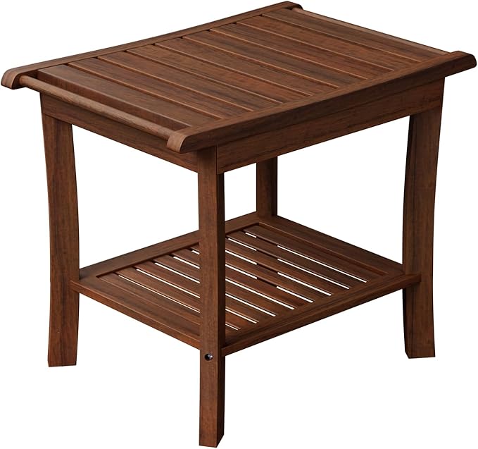 Teak Shower Bench with Shelf & Handle, 20 Inch Shower Stool for Standard Tubs & Showers, Non-Slip Waterproof Seat, Spa & Bathroom Storage Stool