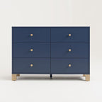 Storkcraft California 6 Drawer Double Dresser (Midnight Blue with Driftwood) – GREENGUARD Gold Certified, Spacious Storage Organizer for Kids’ Room, Safety Interlocking Drawer System