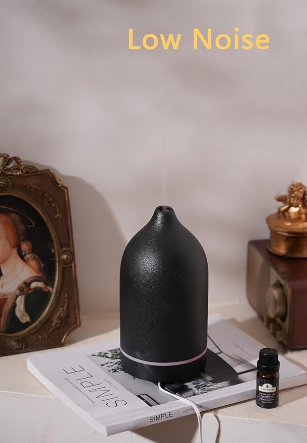 VIVITEST Diffusers for Home, 200ML Stone Essential Oil Diffuser, Ceramic Oil Diffuser,Ultrasonic Aromatherapy for Office (Black)