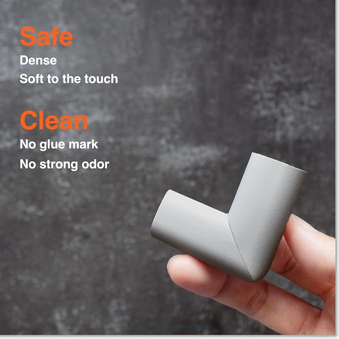 Roving Cove Slimfit Corner Edge Protector for Baby Proofing (Small 18ft Edges 8 Corners), Furniture Safety Bumper Guard, Soft NBR Rubber Foam, 3M Adhesive, Stone Grey
