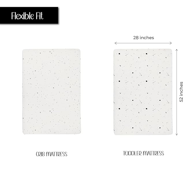 Ely’s & Co. Crib Sheets, Baby Girl/Boy Fitted Crib Mattress Sheet Set, 2 Pack, 100% Jersey Knit Cotton, Infant and Toddler Nursery Bedding, Black and White Celestial Print, 28” x 52”