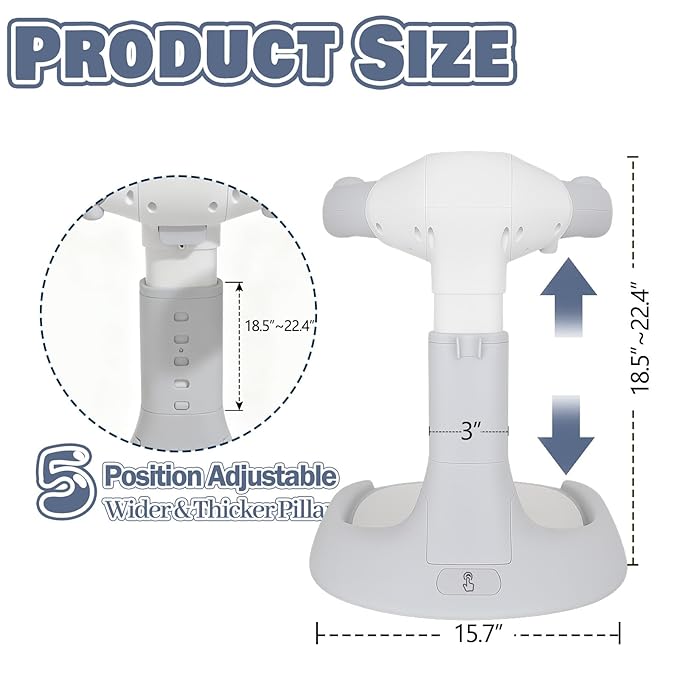 Baby Shower Stand Foldable Toddler Shower Standing Support with Anti-Slip Base Adjustable Infants Bath Support for 8-36 Months Portable Bath Helper (Upgraded-Grey)